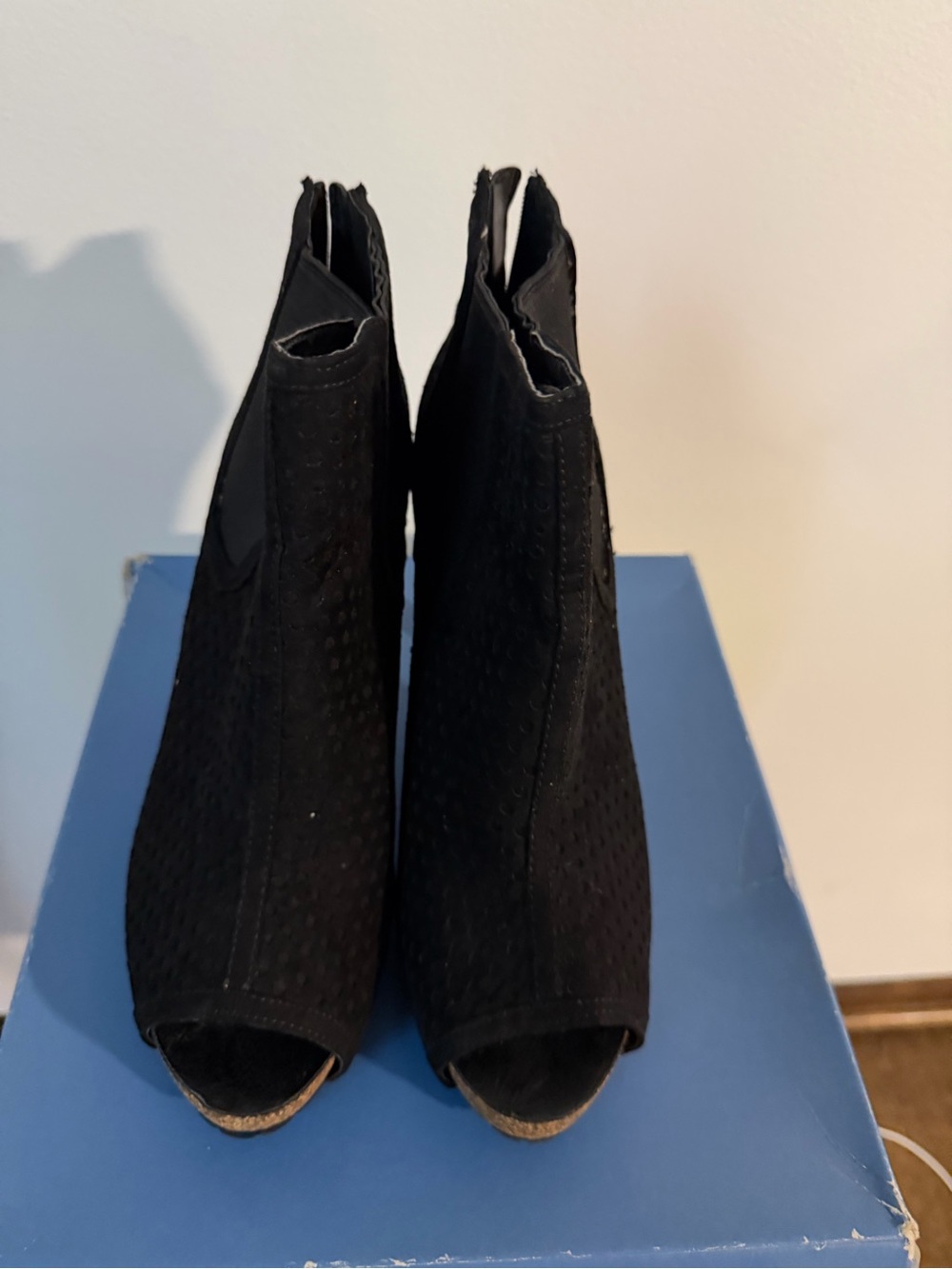 Vera Wang Black Peep-Toe Ankle Booties